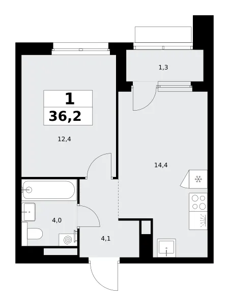 1-комн. 36.2 м²