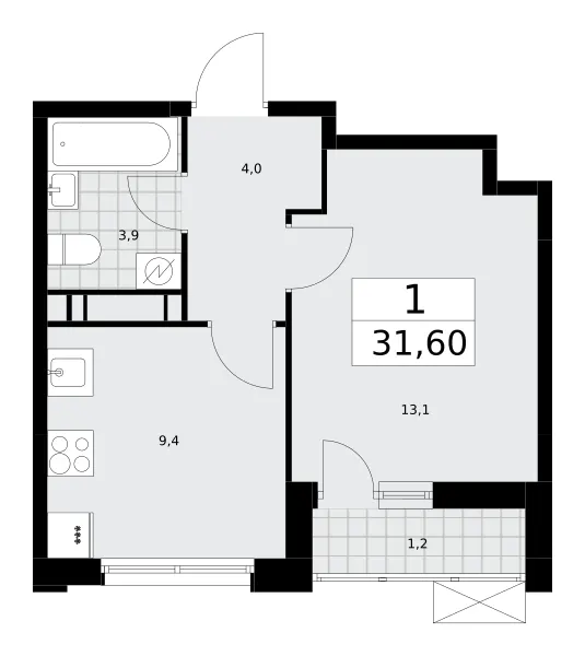 1-комн. 31.6 м²