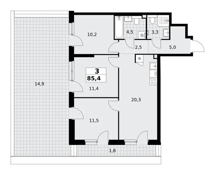 3-комн. 85.4 м²