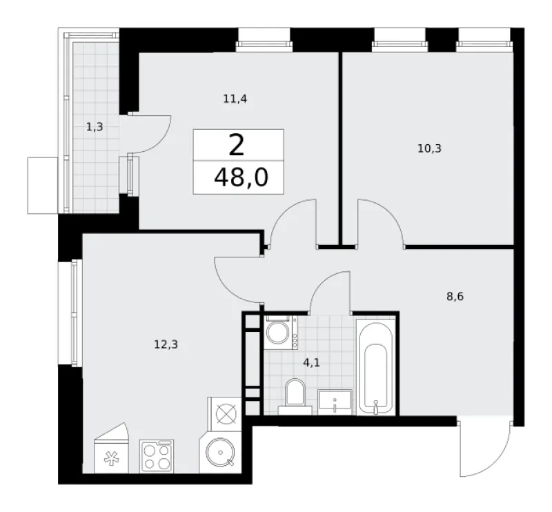 2-комн. 48 м²