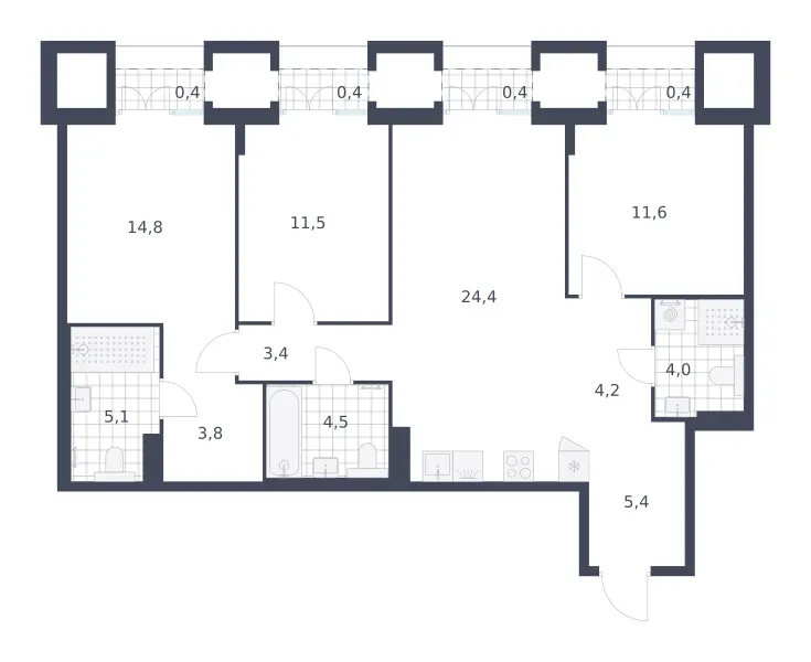 3-комн. 94.3 м²