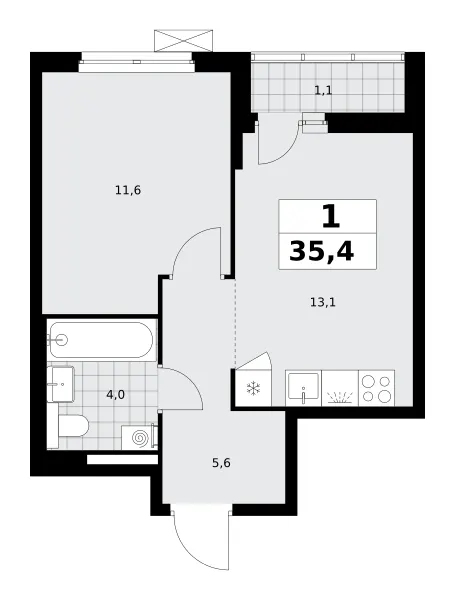 1-комн. 35.4 м²