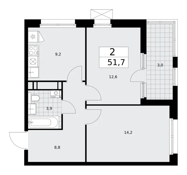 2-комн. 51.7 м²