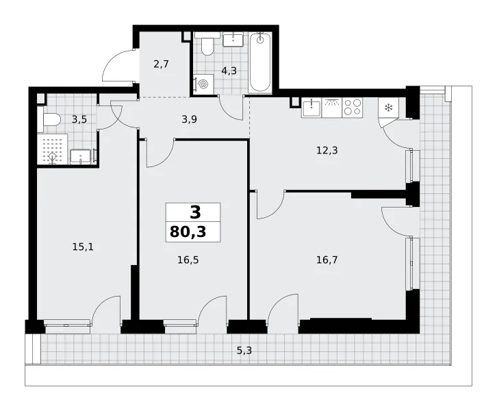 3-комн. 80.3 м²