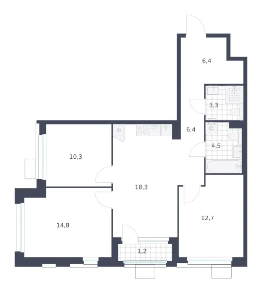 3-комн. 77.9 м²