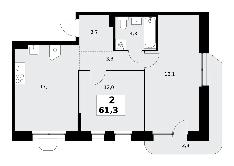 2-комн. 61.3 м²