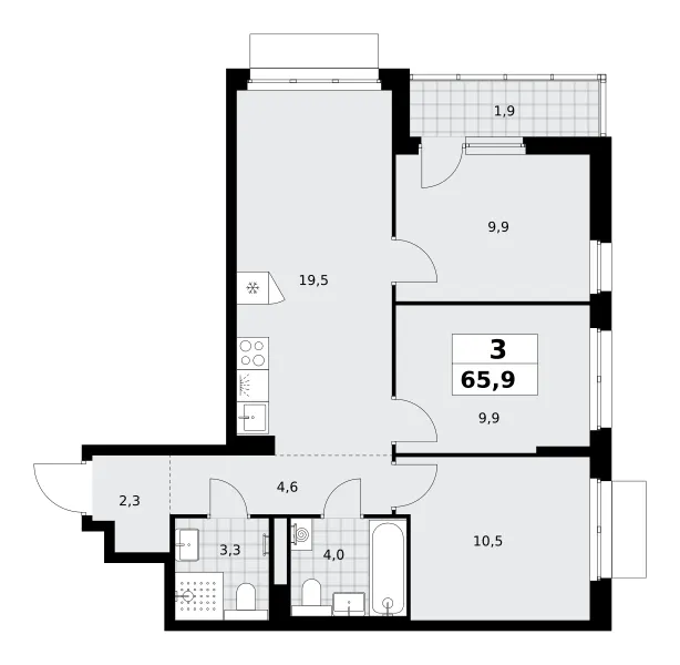 3-комн. 65.9 м²