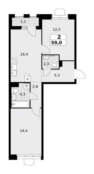 2-комн. 59 м²