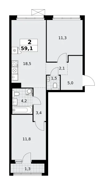 2-комн. 59.1 м²