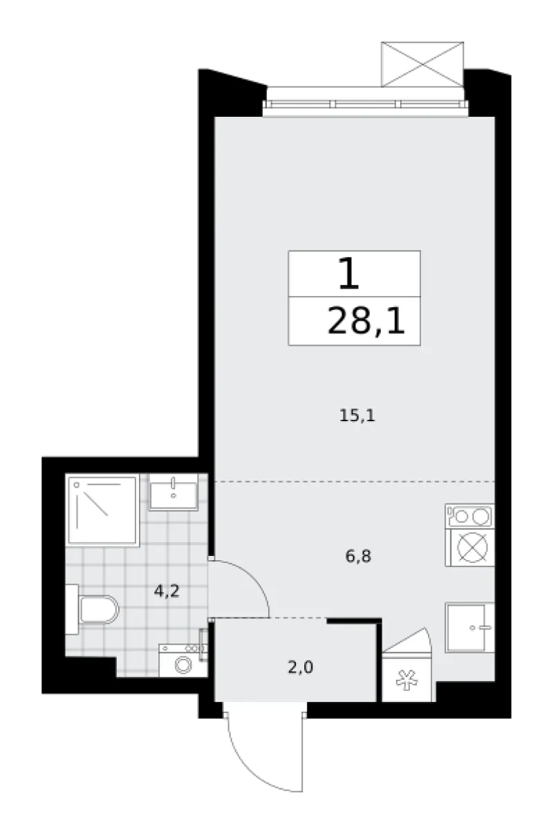 Студия 28.1 м²