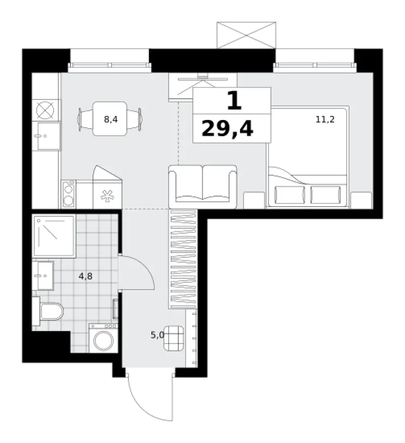 Студия 29.4 м²