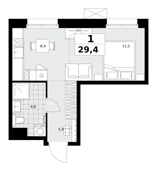 Студия 29,4 м²
