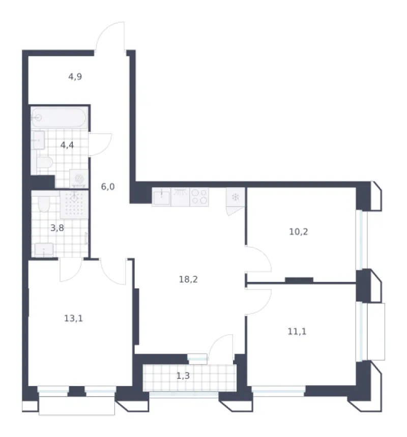3-комн. 73 м²