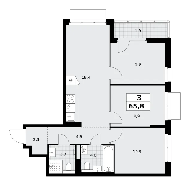 3-комн. 65.8 м²