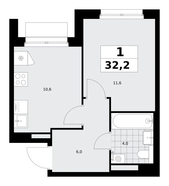 1-комн. 32.2 м²