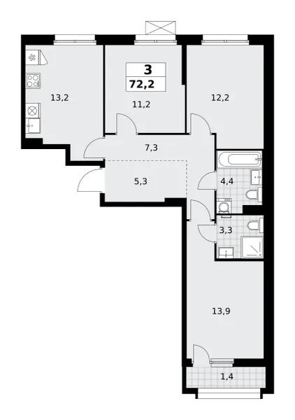 3-комн. 72.2 м²