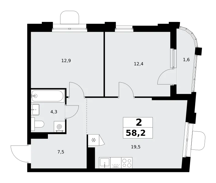 2-комн. 58,2 м²
