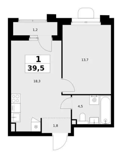 39,5 м² — планировка