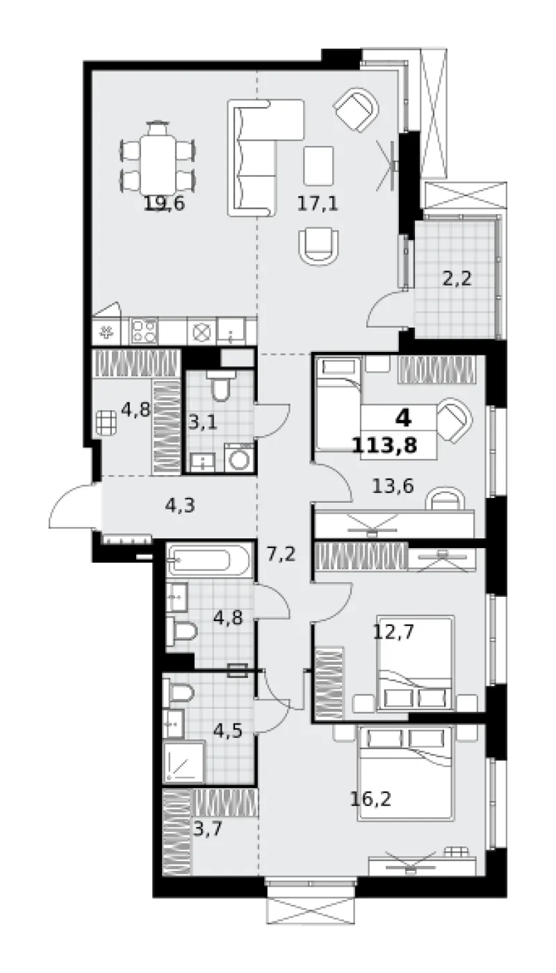 4-комн. 113.8 м²