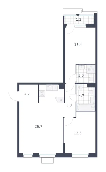 2-комн. 69.5 м²