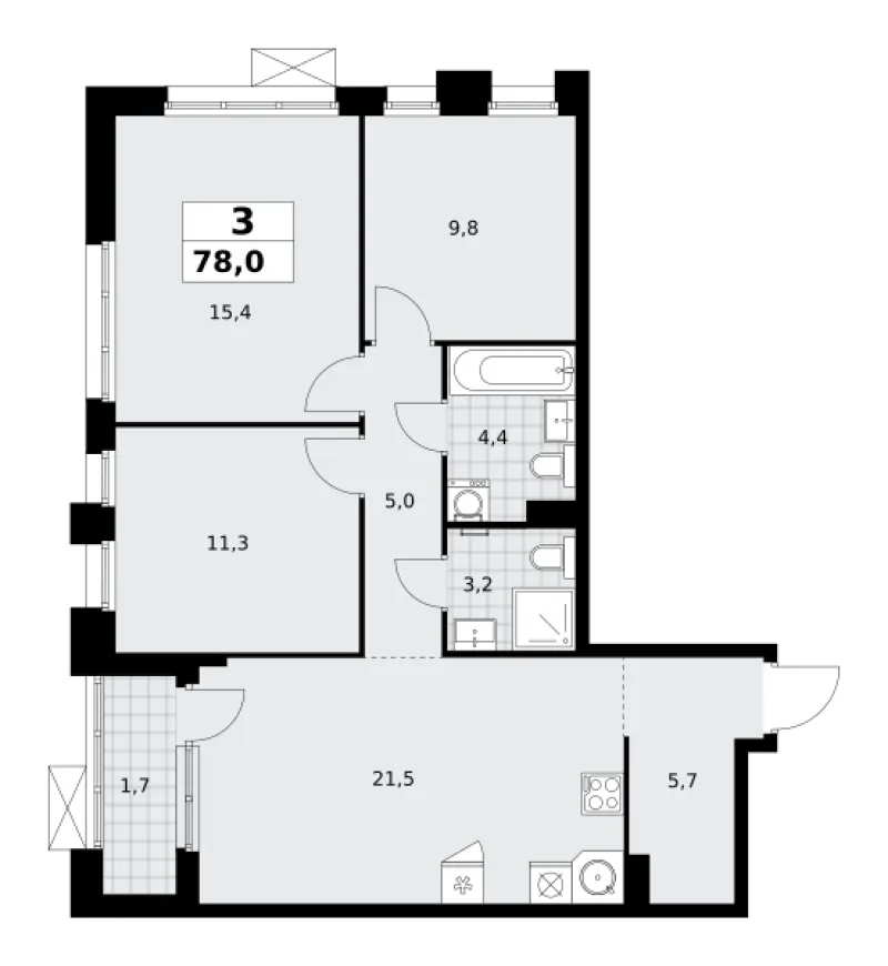 3-комн. 78 м²