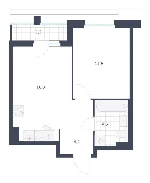 1-комн. 38.1 м²