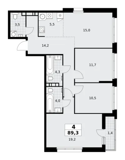 89,3 м² — планировка