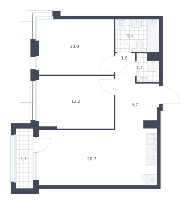 2-комн. 60.8 м²
