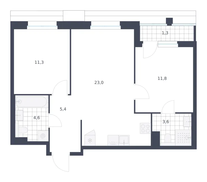 2-комн. 61 м²