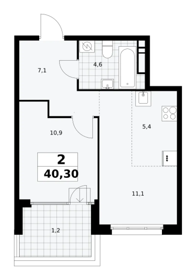 2-комн. 41.4 м²