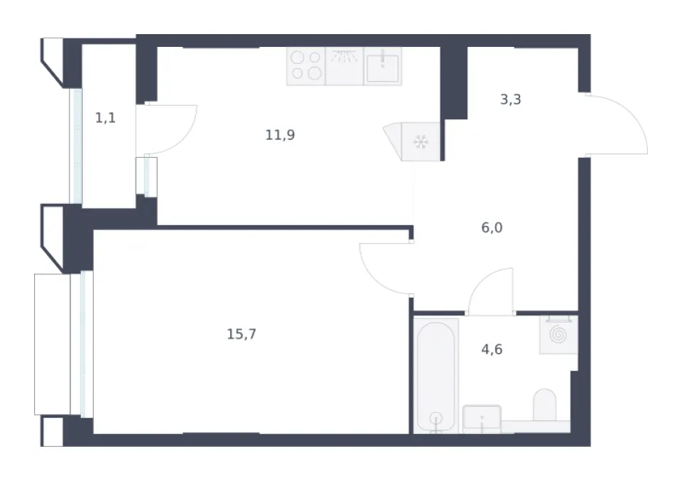 1-комн. 42,6 м²