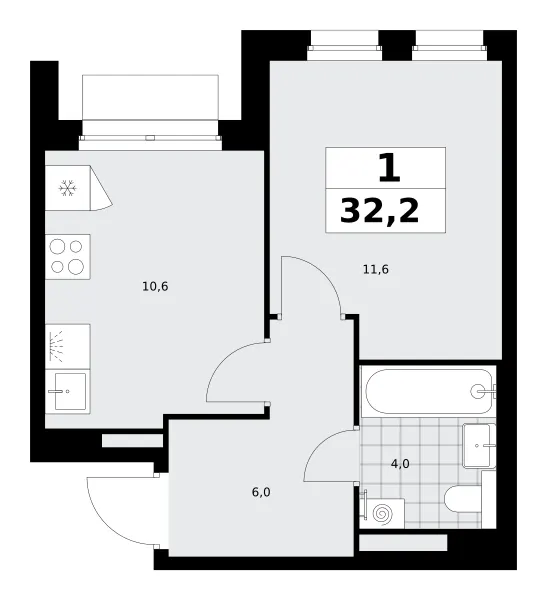 1-комн. 32.2 м²