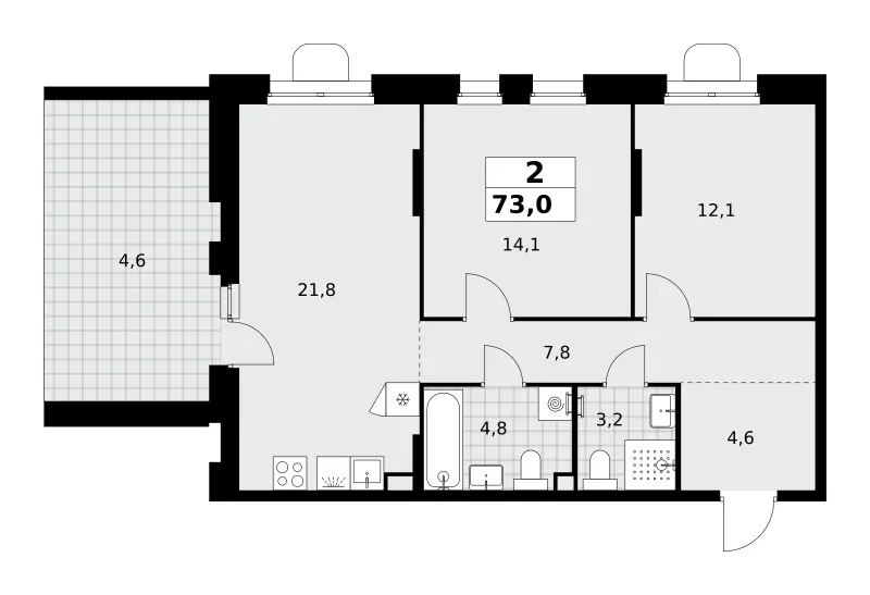 2-комн. 73 м²
