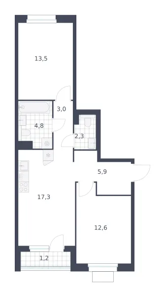 2-комн. 60.6 м²