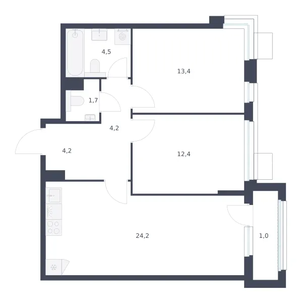 2-комн. 65.6 м²