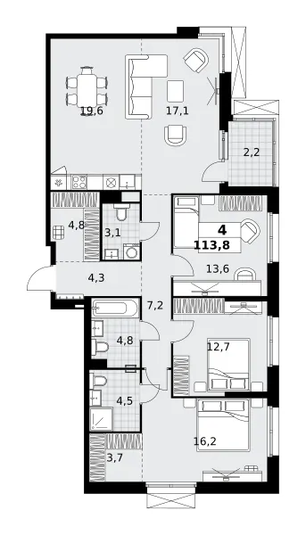 4-комн. 113,8 м²