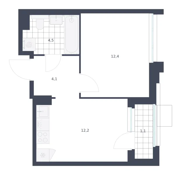 1-комн. 34.3 м²