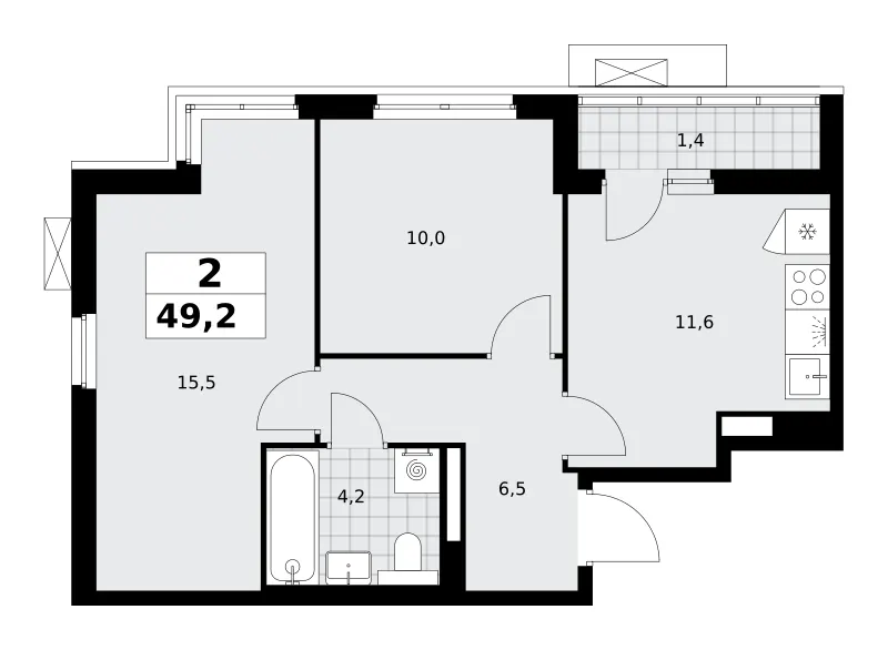 2-комн. 49.2 м²