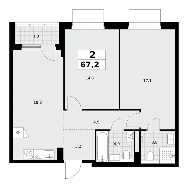 2-комн. 67.2 м²