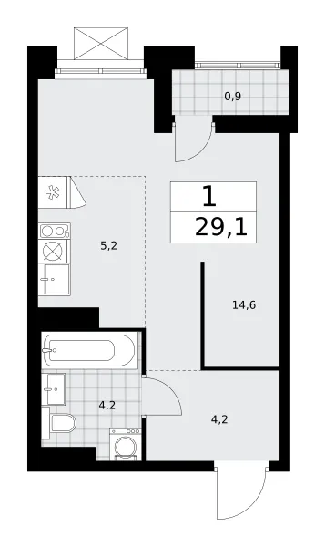 Студия 29.1 м²