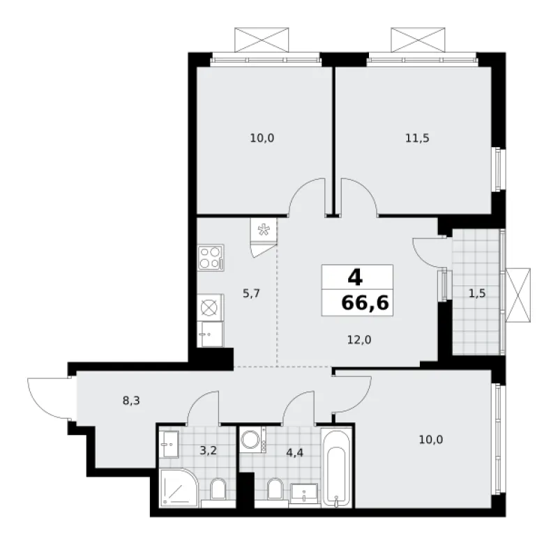 4-комн. 66.5 м²