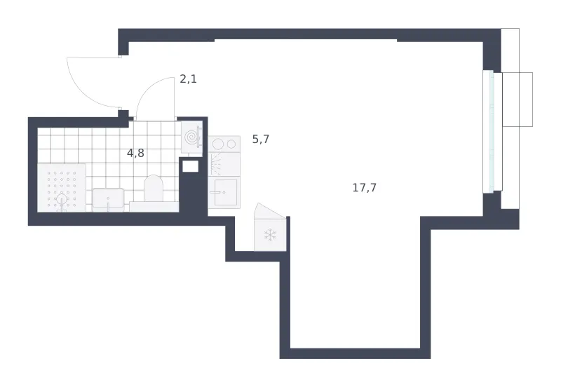 Студия 30.3 м²