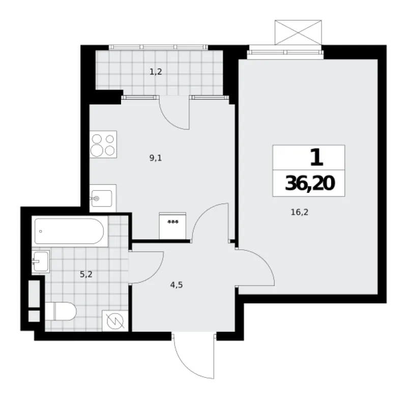1-комн. 36.8 м²