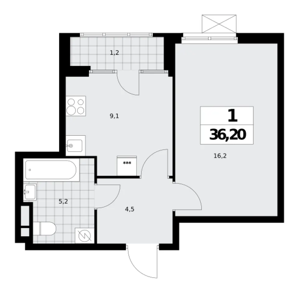 1-комн. 36,8 м²
