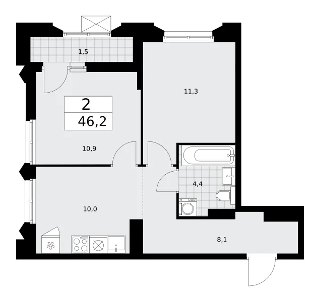 2-комн. 46.2 м²
