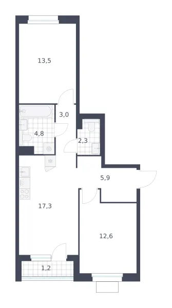 2-комн. 60.6 м²