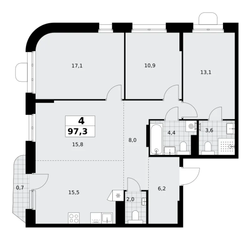 4-комн. 97.3 м²