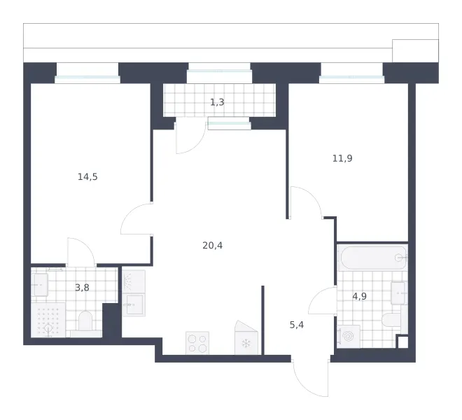 2-комн. 62.2 м²