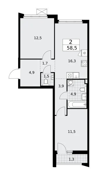 2-комн. 58.5 м²