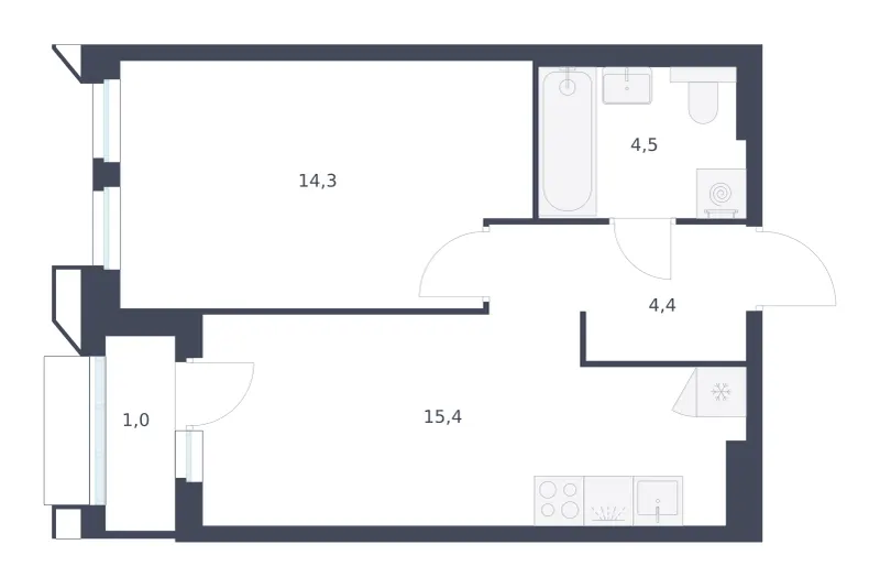 1-комн. 39.6 м²